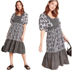 Anthropologie Blooming Print Adrienne Flounced Cotton Midi Dress